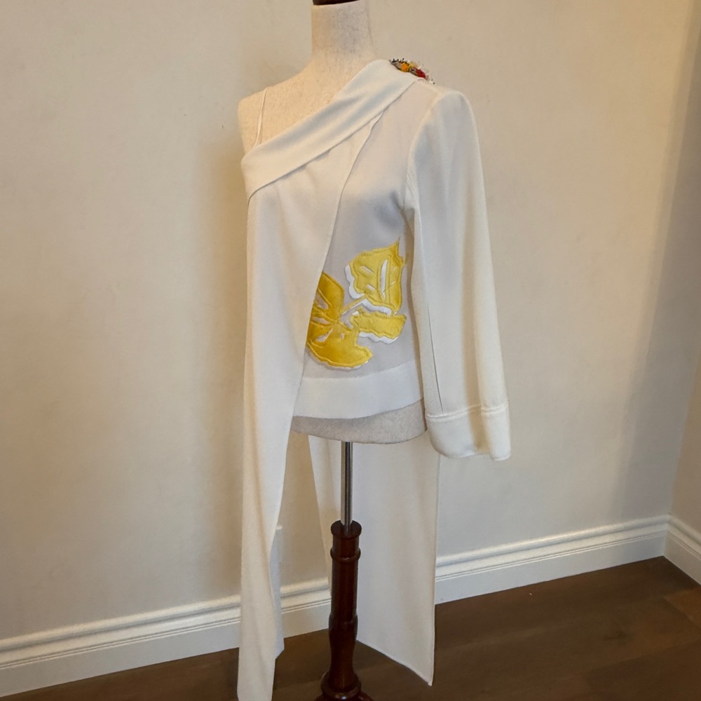 White Asymmetrical Top with Yellow Accents